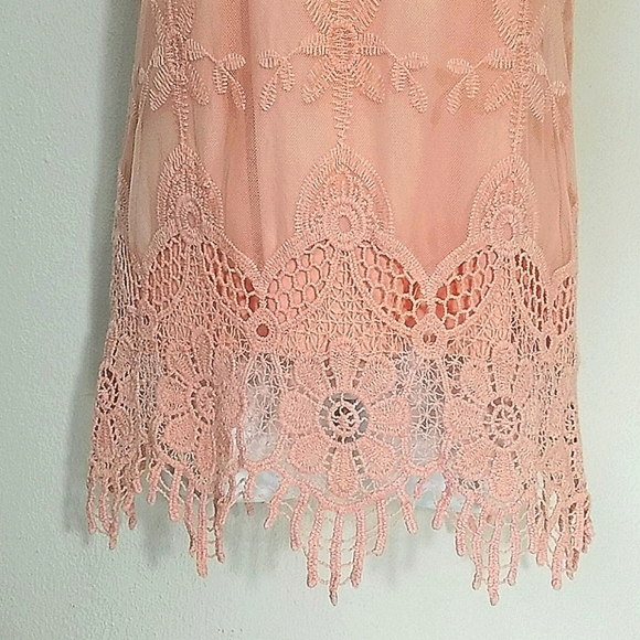 Tunic tank top blush peach Grecian crochet lace embroidery lined longer flowy - Picture 4 of 10